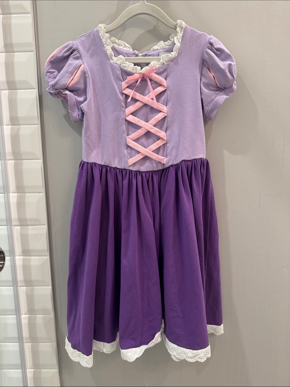 Only Little Once Rapunzel Twirl Dress with Pink Ribbon Accents & Eyelet Ruffles